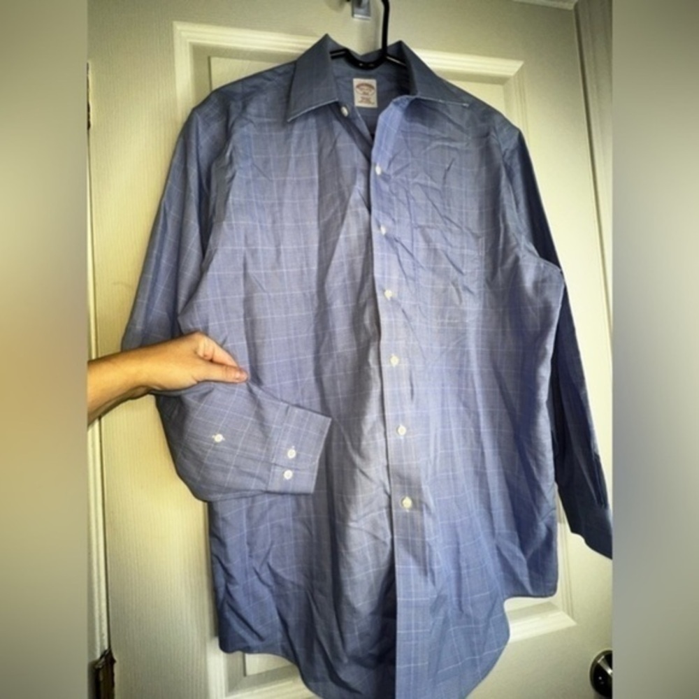Brooks Brothers 346 Men 15.5 2/3 Regular Fit Non Iron Button Up Dress Shirt Blue - Picture 5 of 15